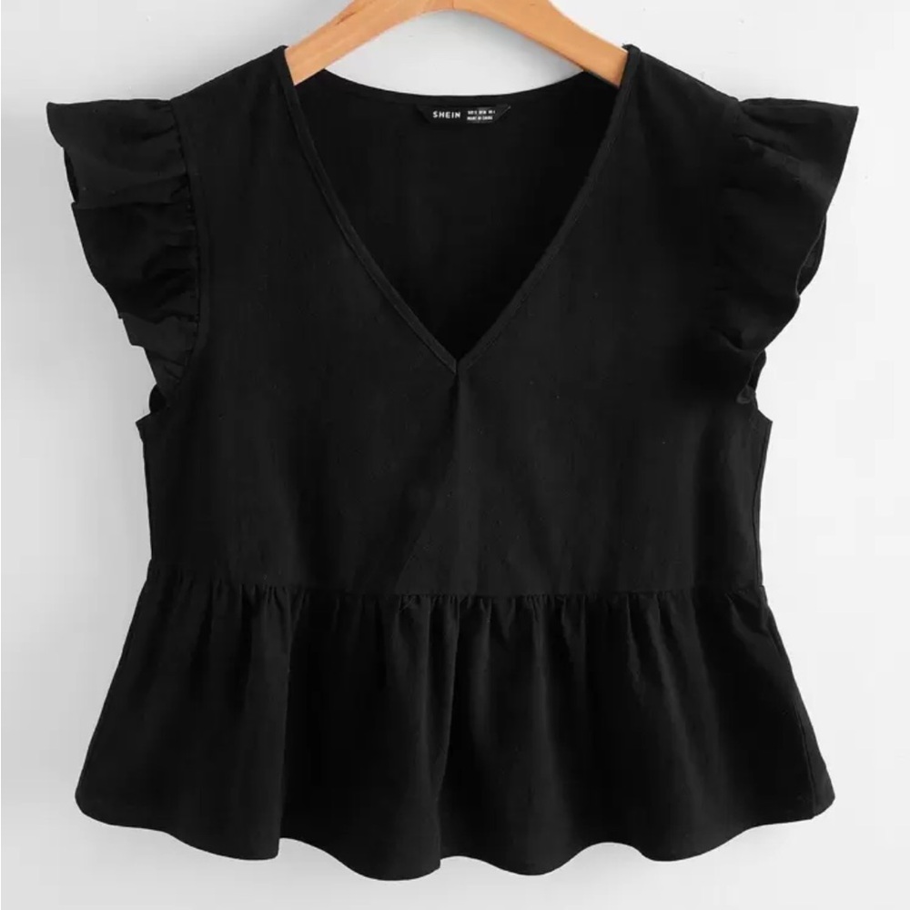 Black Ruffle Peplum Blouse